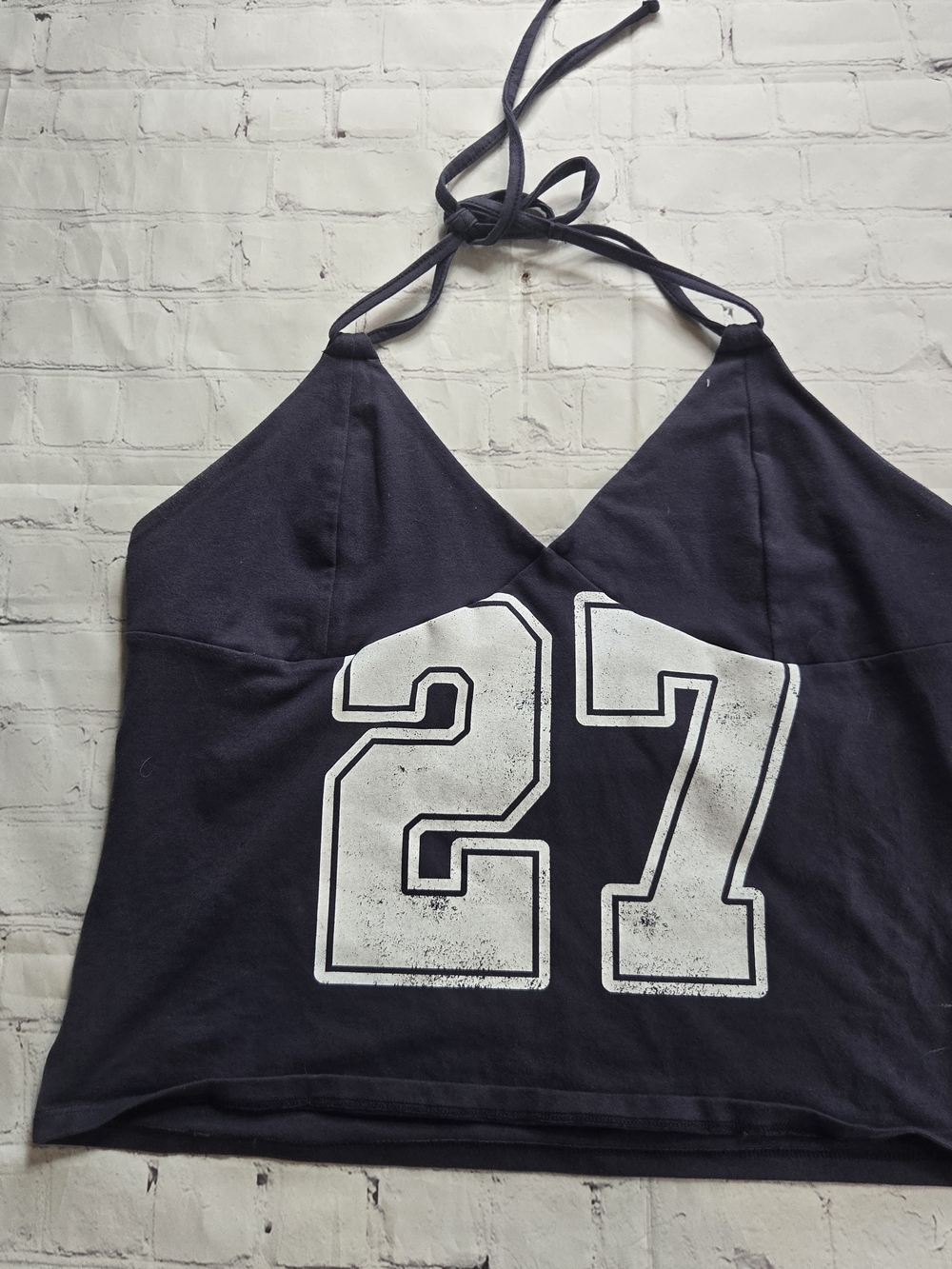 wild fable Navy Halter Crop Top with White '27' Graphic
